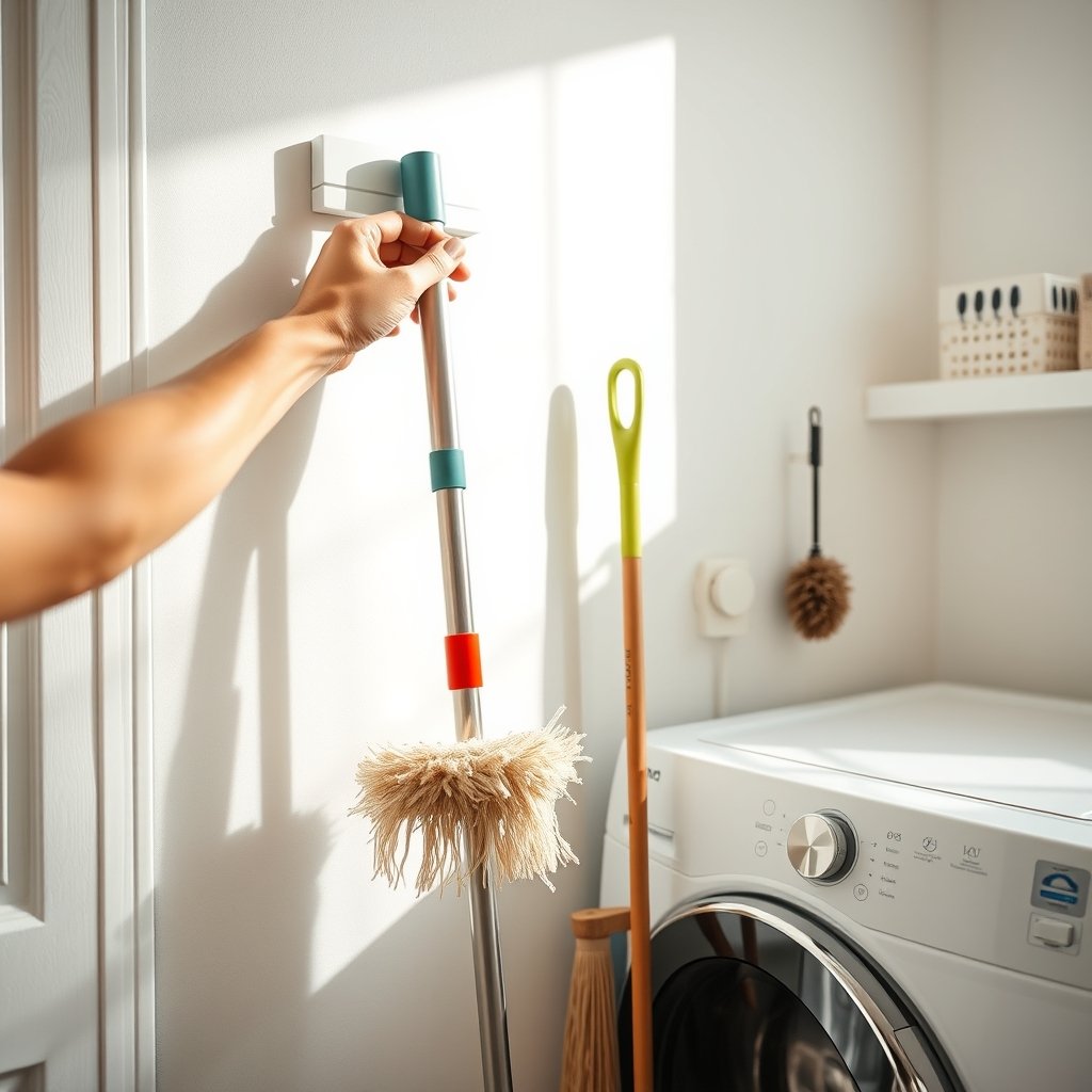 broom holder in action